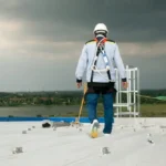 Worker on commercial roofing job