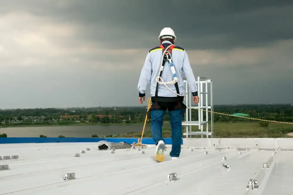 Worker on commercial roofing job