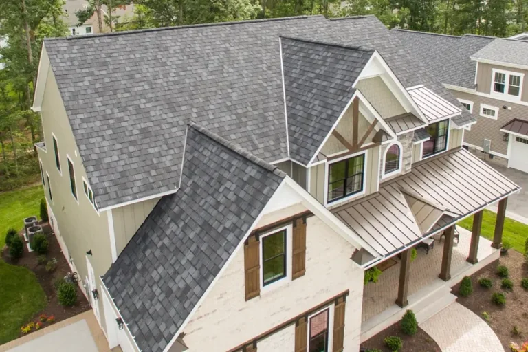 This roof uses CertainTeed Belmont shingles in Black Granite color