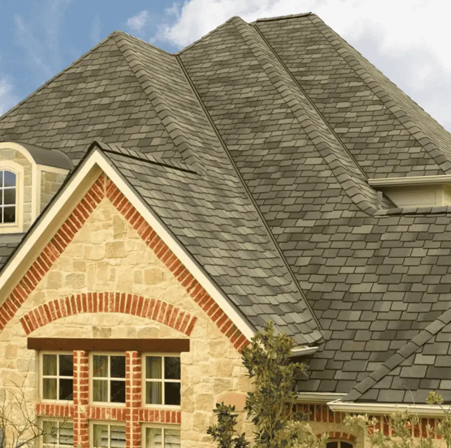 Close-up of professionally installed asphalt shingle roofing on a residential home