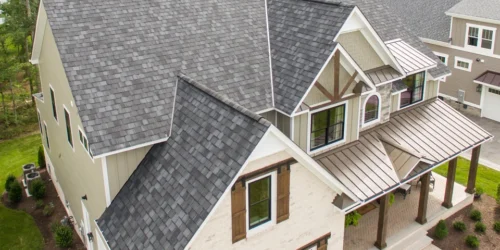 This roof uses CertainTeed Belmont shingles in Black Granite color